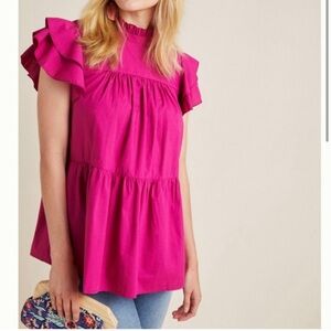 MAEVE Anthropologie Ophelia Babydoll 100% Cotton Top Sz Small